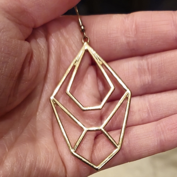 Geometric Gold Tone Dangle Fashion Earrings - Picture 2 of 2